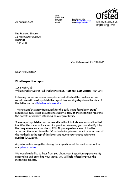 Ofsted Cover Letter